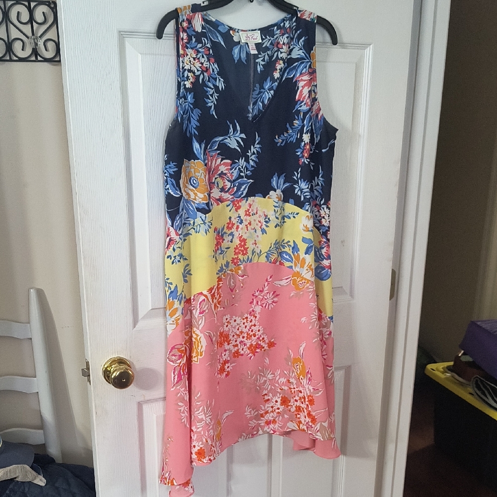 Ivy Road Floral High-Low Dress - Navy, Yellow, Pink